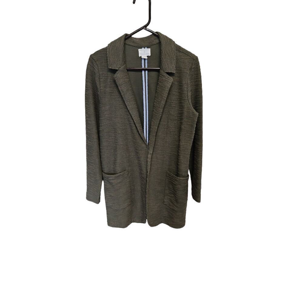 Caslon Blazer Women S Green Open Front Textured Knit Patch Pockets Casual Jacket